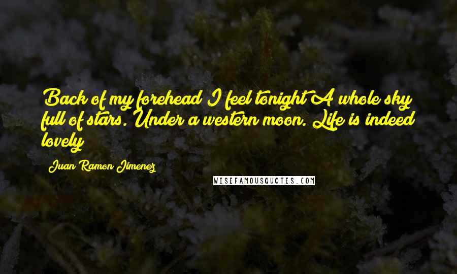 Juan Ramon Jimenez Quotes: Back of my forehead I feel tonight A whole sky full of stars. Under a western moon. Life is indeed lovely!