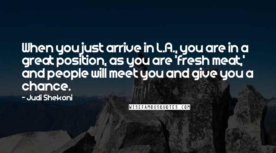 Judi Shekoni Quotes: When you just arrive in L.A., you are in a great position, as you are 'fresh meat,' and people will meet you and give you a chance.