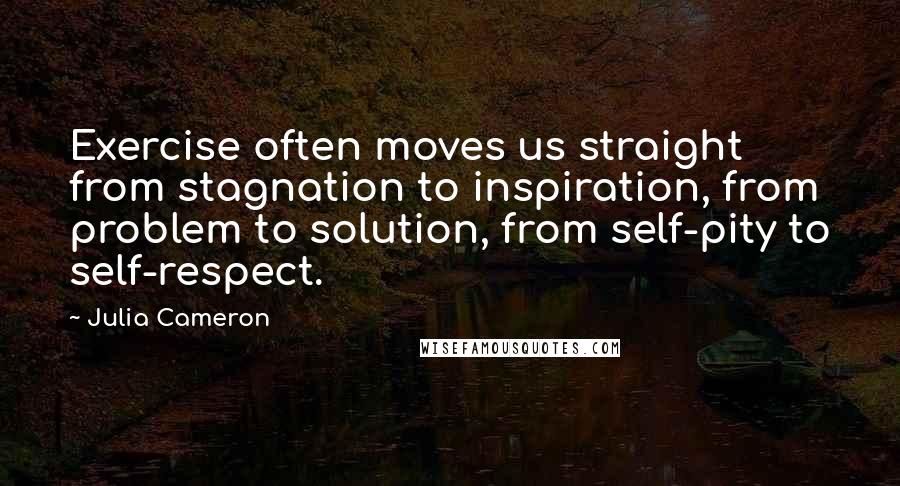 Julia Cameron Quotes: Exercise often moves us straight from stagnation to inspiration, from problem to solution, from self-pity to self-respect.