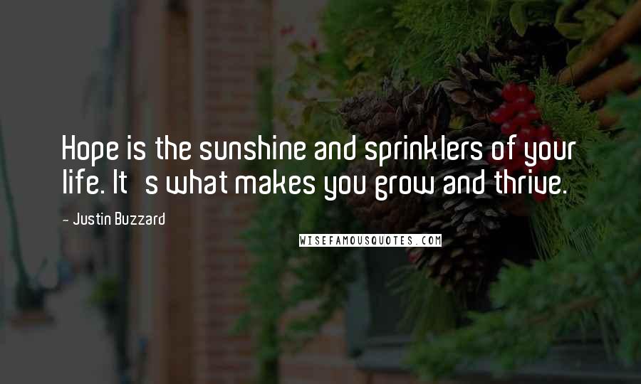 Justin Buzzard Quotes: Hope is the sunshine and sprinklers of your life. It's what makes you grow and thrive.