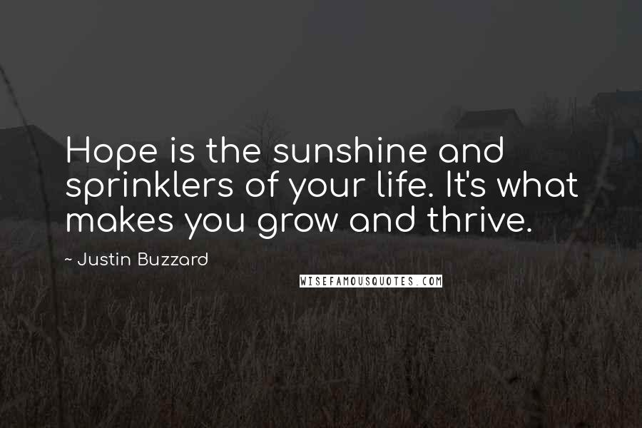 Justin Buzzard Quotes: Hope is the sunshine and sprinklers of your life. It's what makes you grow and thrive.