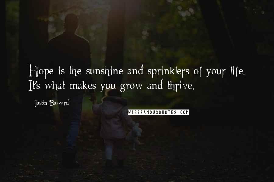 Justin Buzzard Quotes: Hope is the sunshine and sprinklers of your life. It's what makes you grow and thrive.