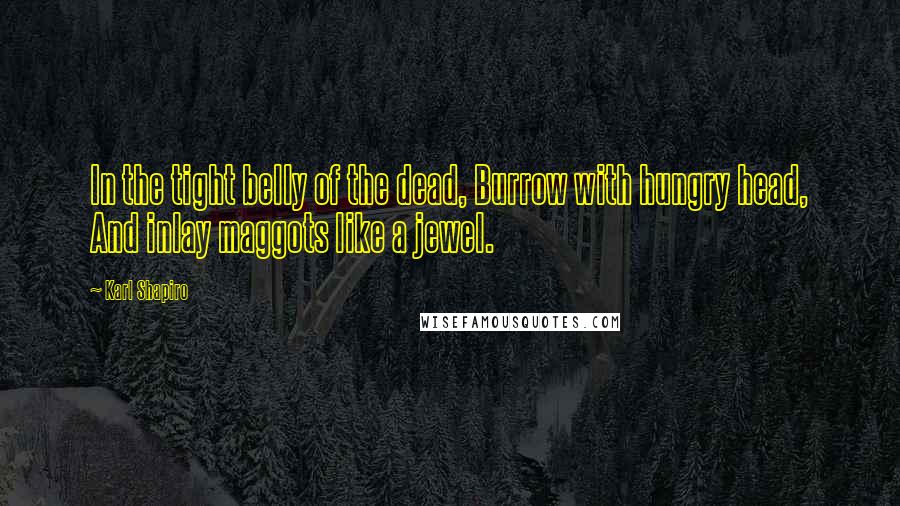 Karl Shapiro Quotes: In the tight belly of the dead, Burrow with hungry head, And inlay maggots like a jewel.