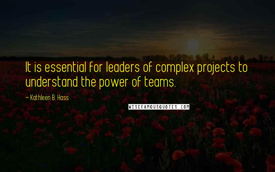 Kathleen B. Hass Quotes: It is essential for leaders of complex projects to understand the power of teams.