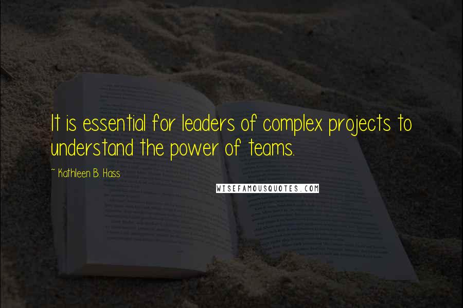 Kathleen B. Hass Quotes: It is essential for leaders of complex projects to understand the power of teams.