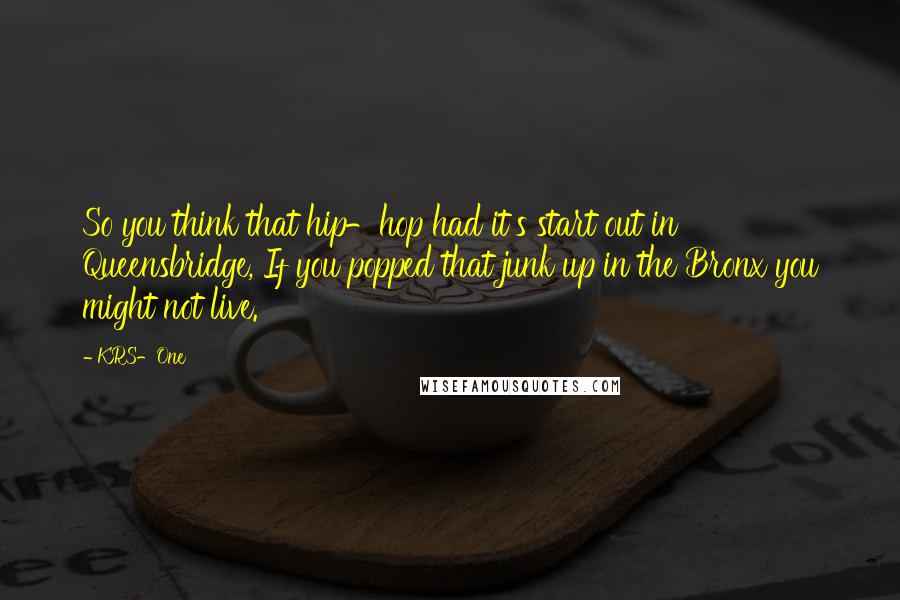 KRS-One Quotes: So you think that hip-hop had it's start out in Queensbridge, If you popped that junk up in the Bronx you might not live.