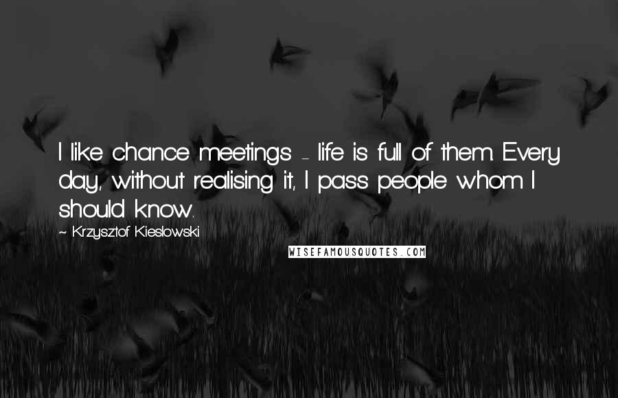 Krzysztof Kieslowski Quotes: I like chance meetings - life is full of them. Every day, without realising it, I pass people whom I should know.