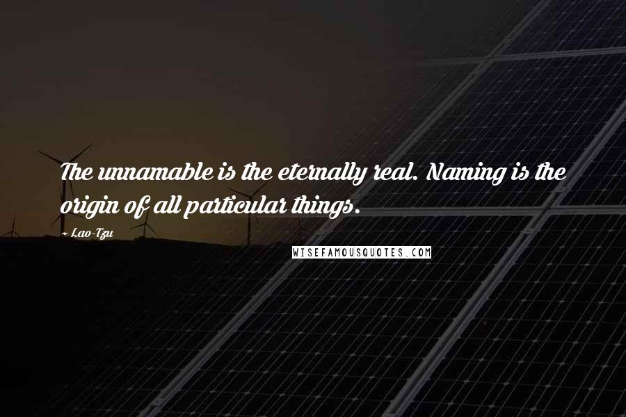 Lao-Tzu Quotes: The unnamable is the eternally real. Naming is the origin of all particular things.