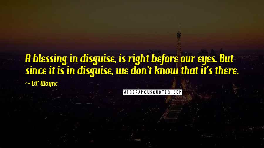 Lil' Wayne Quotes: A blessing in disguise, is right before our eyes. But since it is in disguise, we don't know that it's there.