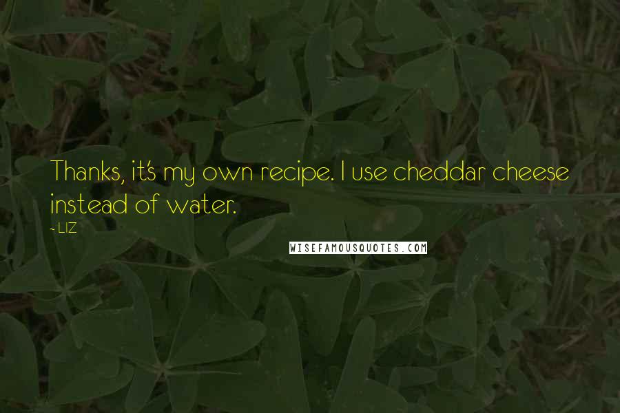 LIZ Quotes: Thanks, it's my own recipe. I use cheddar cheese instead of water.