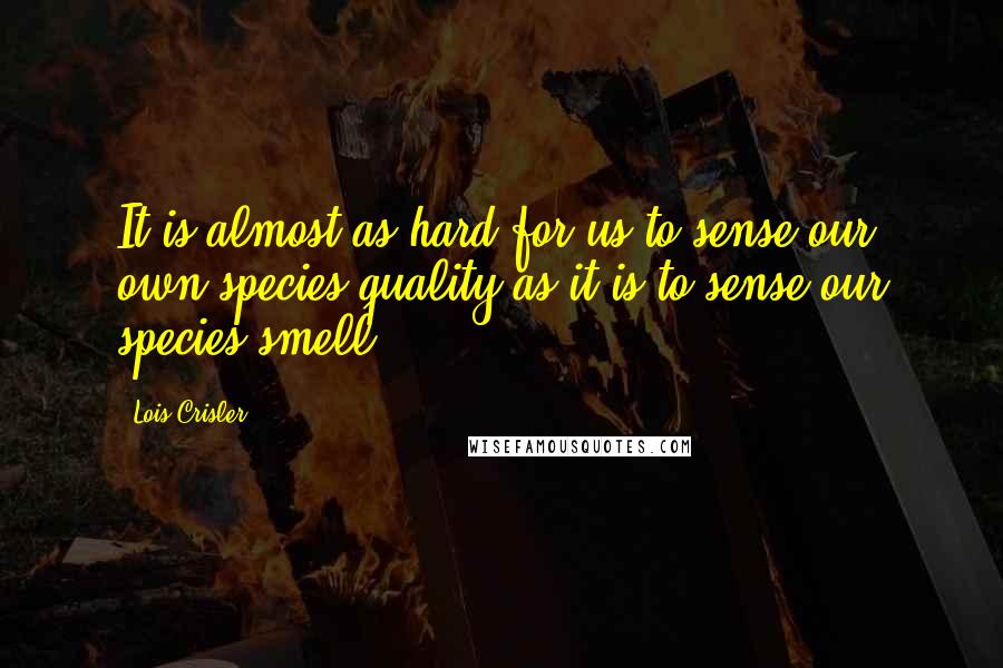 Lois Crisler Quotes: It is almost as hard for us to sense our own species quality as it is to sense our species smell.