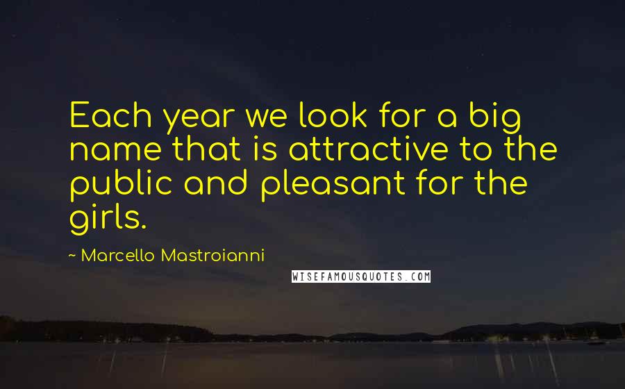 Marcello Mastroianni Quotes: Each year we look for a big name that is attractive to the public and pleasant for the girls.