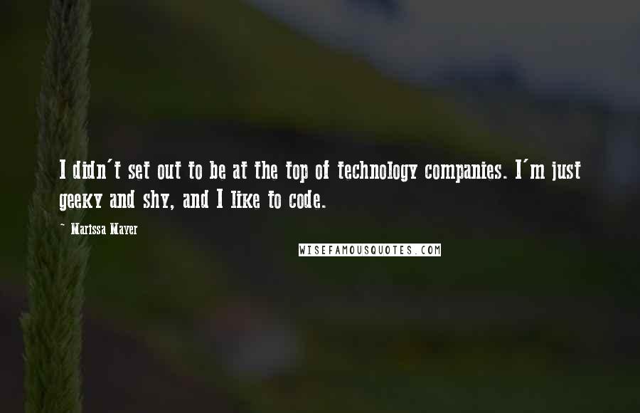 Marissa Mayer Quotes: I didn't set out to be at the top of technology companies. I'm just geeky and shy, and I like to code.