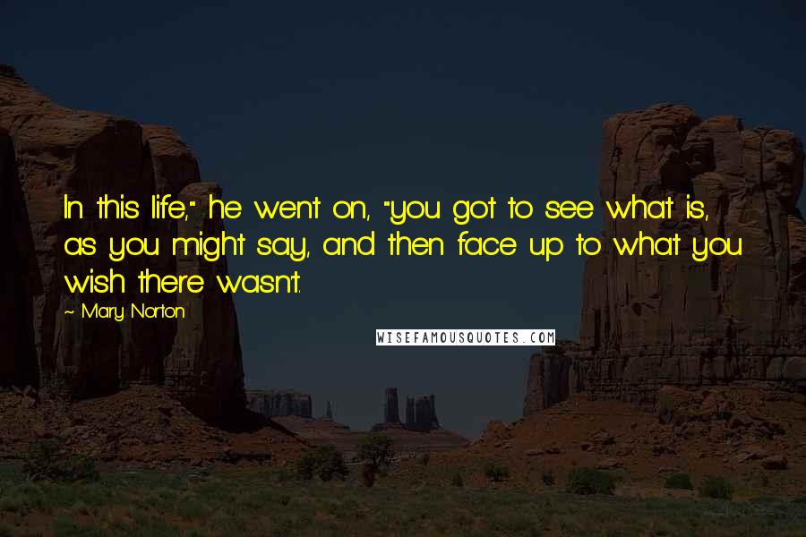 Mary Norton Quotes: In this life," he went on, "you got to see what is, as you might say, and then face up to what you wish there wasn't.