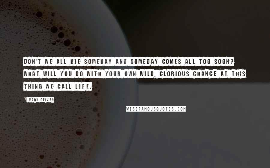 Mary Oliver Quotes: Don't we all die someday and someday comes all too soon? What will you do with your own wild, glorious chance at this thing we call life.