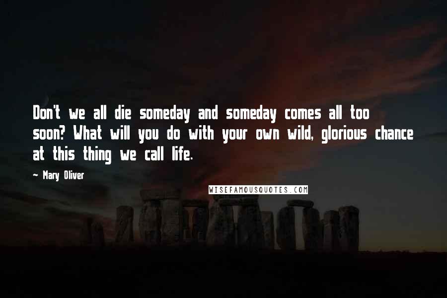 Mary Oliver Quotes: Don't we all die someday and someday comes all too soon? What will you do with your own wild, glorious chance at this thing we call life.