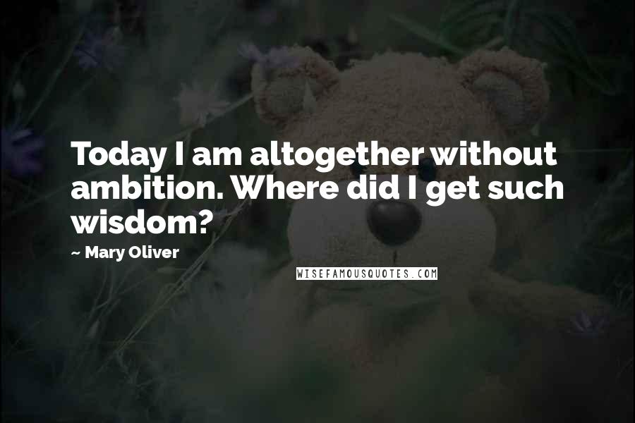 Mary Oliver Quotes: Today I am altogether without ambition. Where did I get such wisdom?