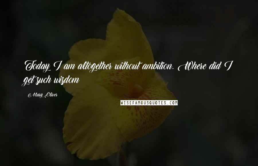 Mary Oliver Quotes: Today I am altogether without ambition. Where did I get such wisdom?