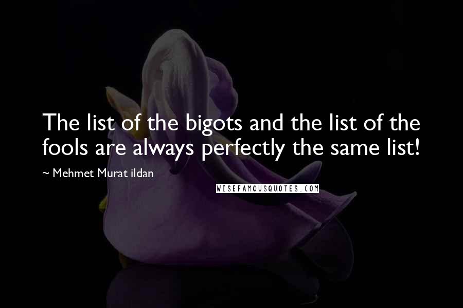 Mehmet Murat Ildan Quotes: The list of the bigots and the list of the fools are always perfectly the same list!