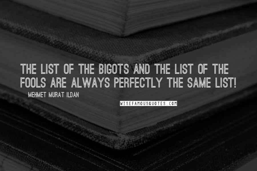 Mehmet Murat Ildan Quotes: The list of the bigots and the list of the fools are always perfectly the same list!