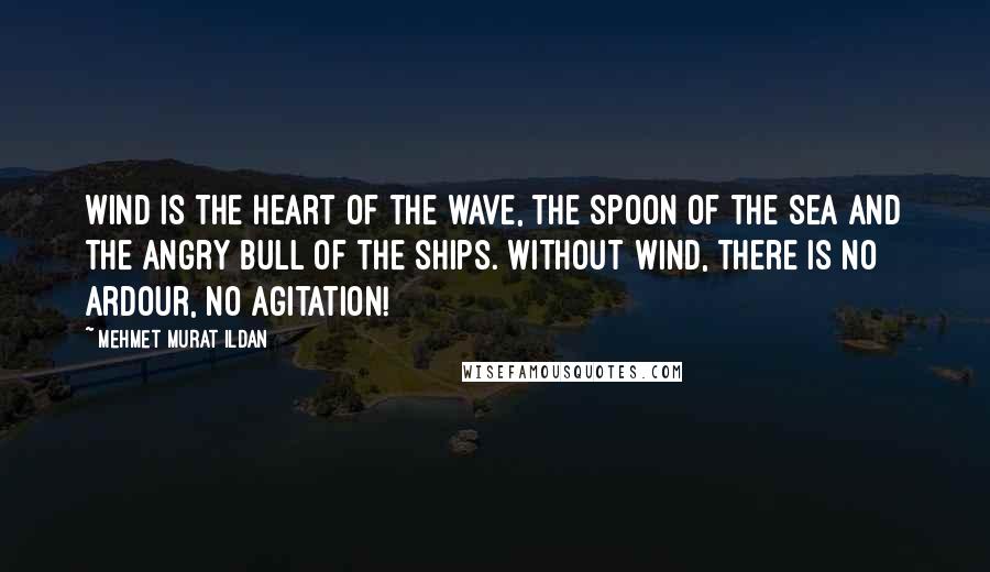 Mehmet Murat Ildan Quotes: Wind is the heart of the wave, the spoon of the sea and the angry bull of the ships. Without wind, there is no ardour, no agitation!