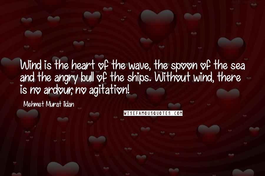 Mehmet Murat Ildan Quotes: Wind is the heart of the wave, the spoon of the sea and the angry bull of the ships. Without wind, there is no ardour, no agitation!