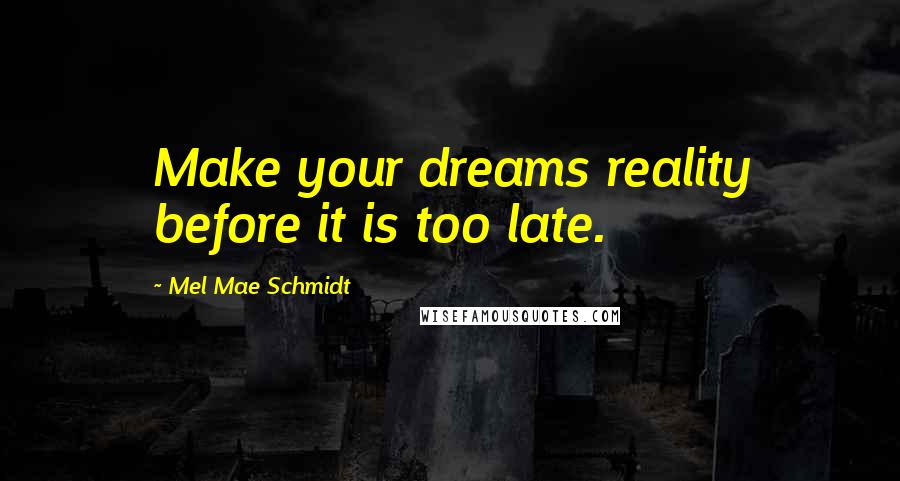 Mel Mae Schmidt Quotes: Make your dreams reality before it is too late.