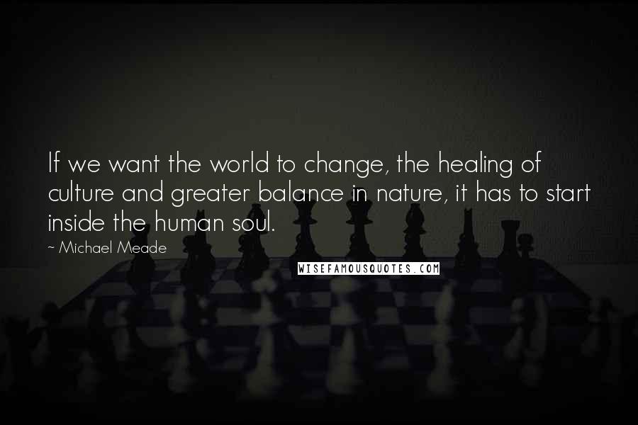 Michael Meade Quotes: If we want the world to change, the healing of culture and greater balance in nature, it has to start inside the human soul.