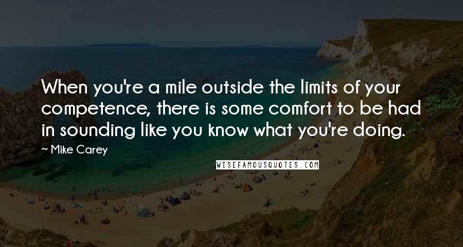 Mike Carey Quotes: When you're a mile outside the limits of your competence, there is some comfort to be had in sounding like you know what you're doing.