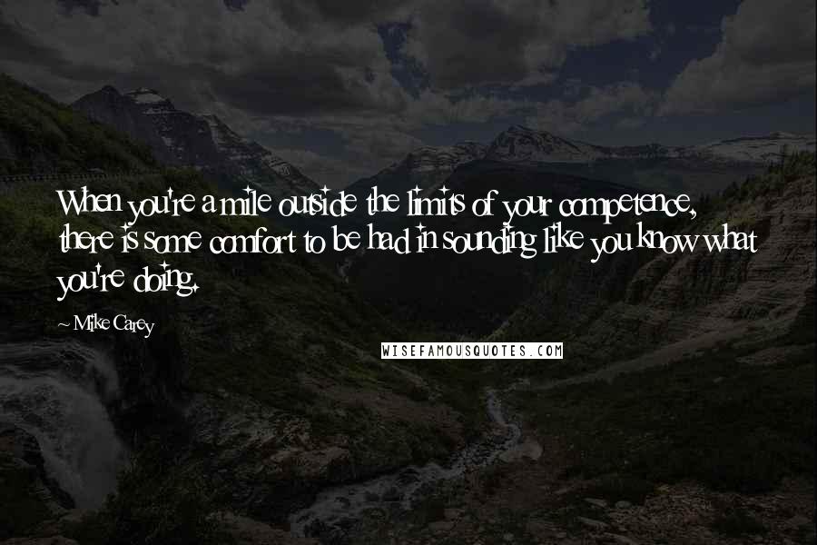 Mike Carey Quotes: When you're a mile outside the limits of your competence, there is some comfort to be had in sounding like you know what you're doing.