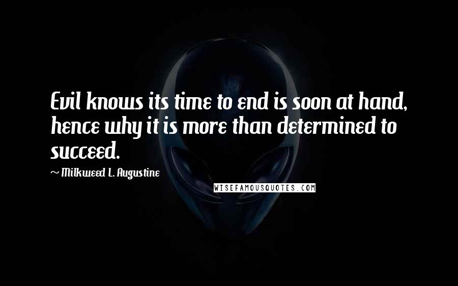 Milkweed L. Augustine Quotes: Evil knows its time to end is soon at hand, hence why it is more than determined to succeed.