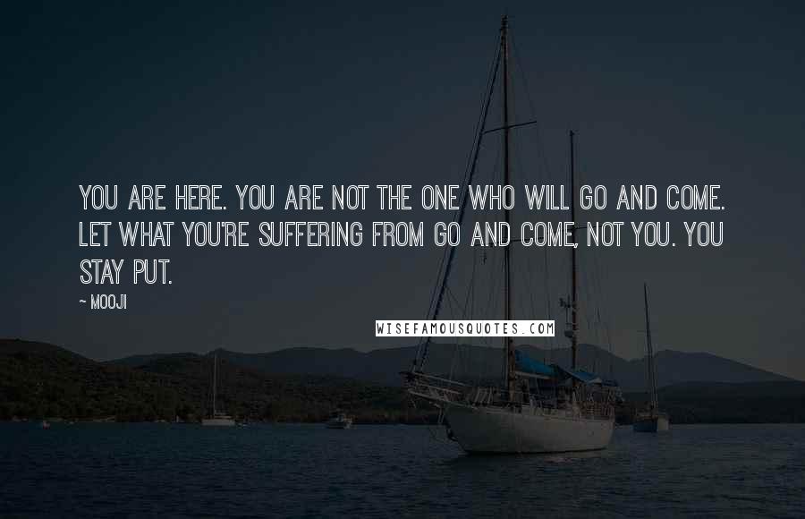 Mooji Quotes: You are here. You are not the one who will go and come. Let what you're suffering from go and come, not you. You stay put.