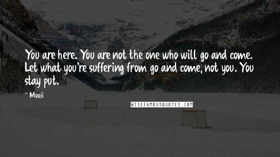 Mooji Quotes: You are here. You are not the one who will go and come. Let what you're suffering from go and come, not you. You stay put.