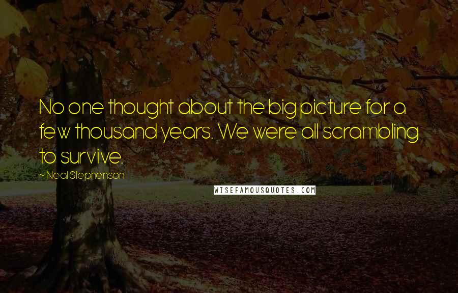 Neal Stephenson Quotes: No one thought about the big picture for a few thousand years. We were all scrambling to survive.