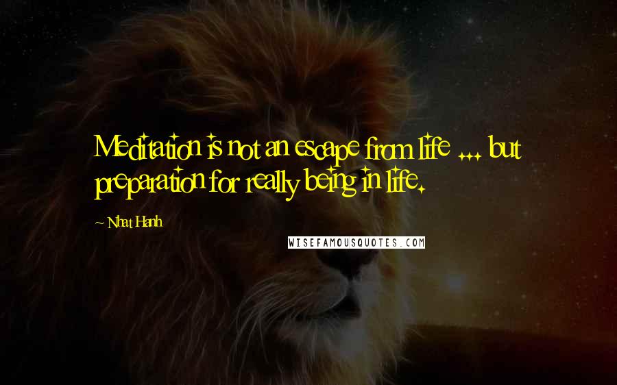 Nhat Hanh Quotes: Meditation is not an escape from life ... but preparation for really being in life.