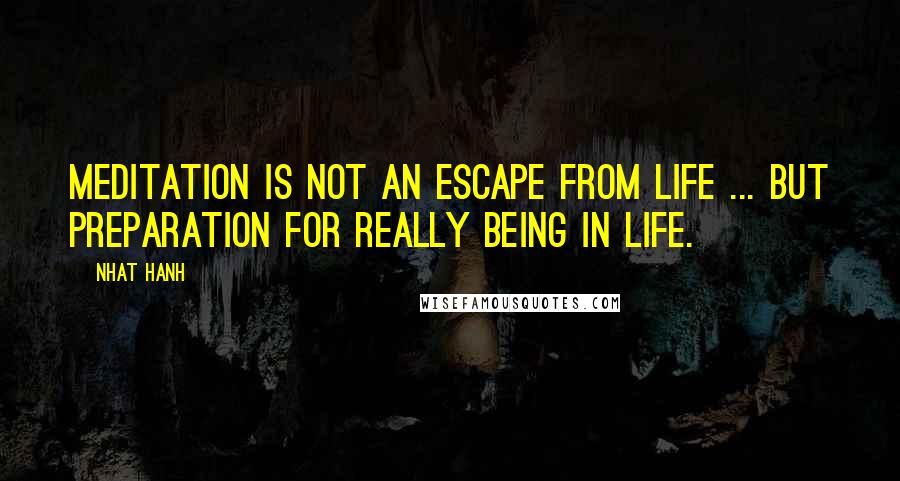 Nhat Hanh Quotes: Meditation is not an escape from life ... but preparation for really being in life.