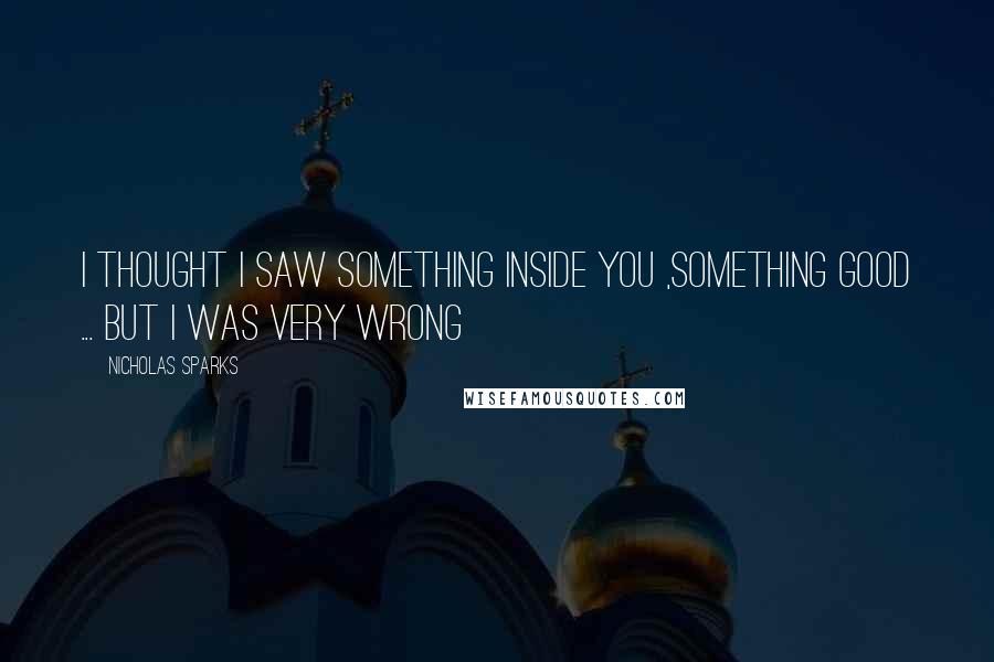 Nicholas Sparks Quotes: I thought i saw something inside you ,something good ... but i was very wrong