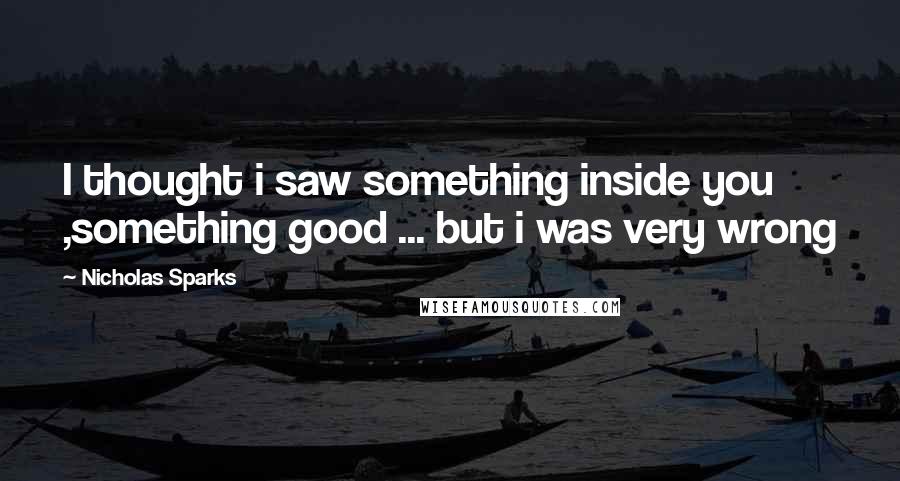 Nicholas Sparks Quotes: I thought i saw something inside you ,something good ... but i was very wrong