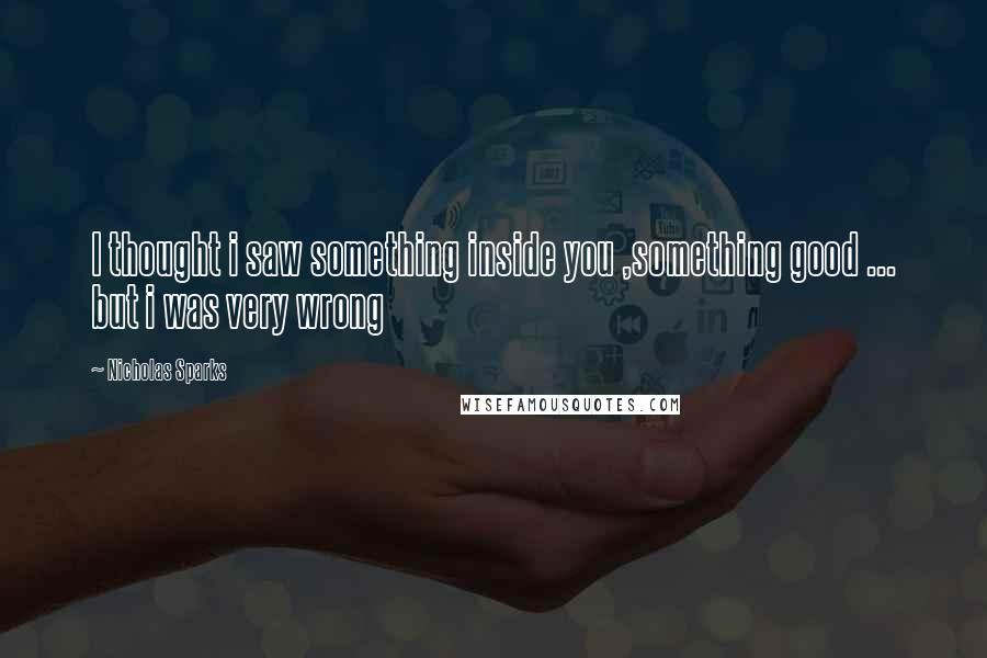 Nicholas Sparks Quotes: I thought i saw something inside you ,something good ... but i was very wrong