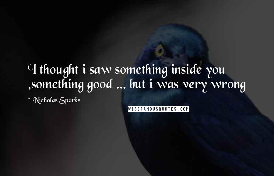 Nicholas Sparks Quotes: I thought i saw something inside you ,something good ... but i was very wrong