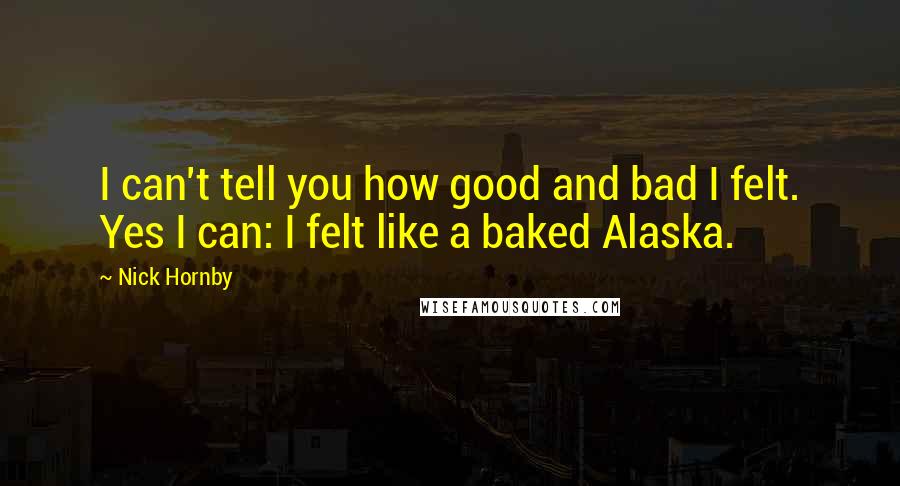 Nick Hornby Quotes: I can't tell you how good and bad I felt. Yes I can: I felt like a baked Alaska.