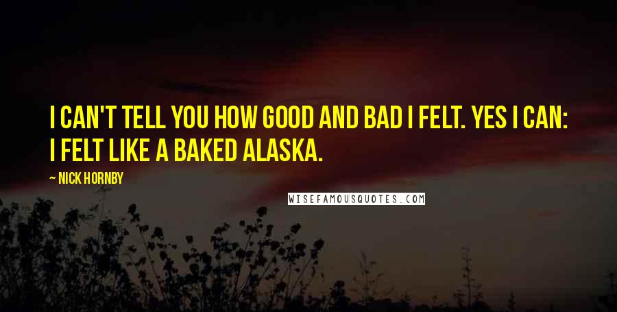 Nick Hornby Quotes: I can't tell you how good and bad I felt. Yes I can: I felt like a baked Alaska.