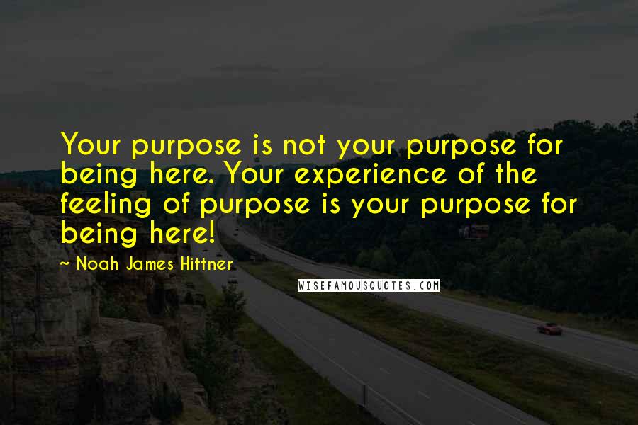 Noah James Hittner Quotes: Your purpose is not your purpose for being here. Your experience of the feeling of purpose is your purpose for being here!