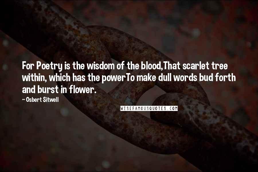 Osbert Sitwell Quotes: For Poetry is the wisdom of the blood,That scarlet tree within, which has the powerTo make dull words bud forth and burst in flower.