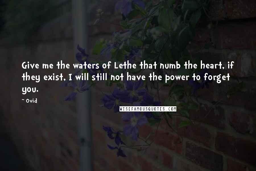 Ovid Quotes: Give me the waters of Lethe that numb the heart, if they exist, I will still not have the power to forget you.