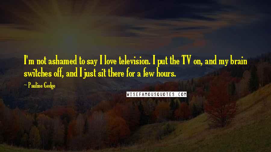 Pauline Gedge Quotes: I'm not ashamed to say I love television. I put the TV on, and my brain switches off, and I just sit there for a few hours.