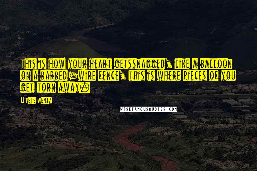 Pete Wentz Quotes: This is how your heart getssnagged, like a balloon on a barbed-wire fence, this is where pieces of you get torn away.