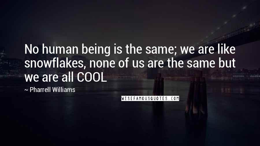 Pharrell Williams Quotes: No human being is the same; we are like snowflakes, none of us are the same but we are all COOL