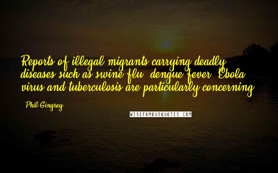 Phil Gingrey Quotes: Reports of illegal migrants carrying deadly diseases such as swine flu, dengue fever, Ebola virus and tuberculosis are particularly concerning.