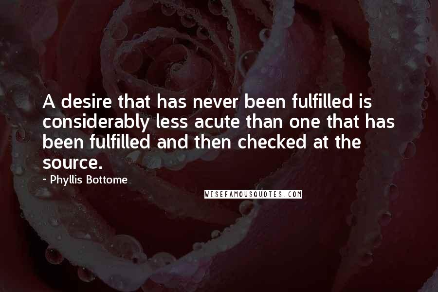 Phyllis Bottome Quotes: A desire that has never been fulfilled is considerably less acute than one that has been fulfilled and then checked at the source.